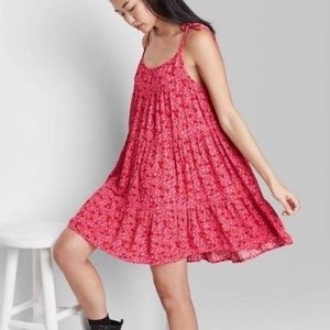 Floral Tie Strap Tiered Swing Dress